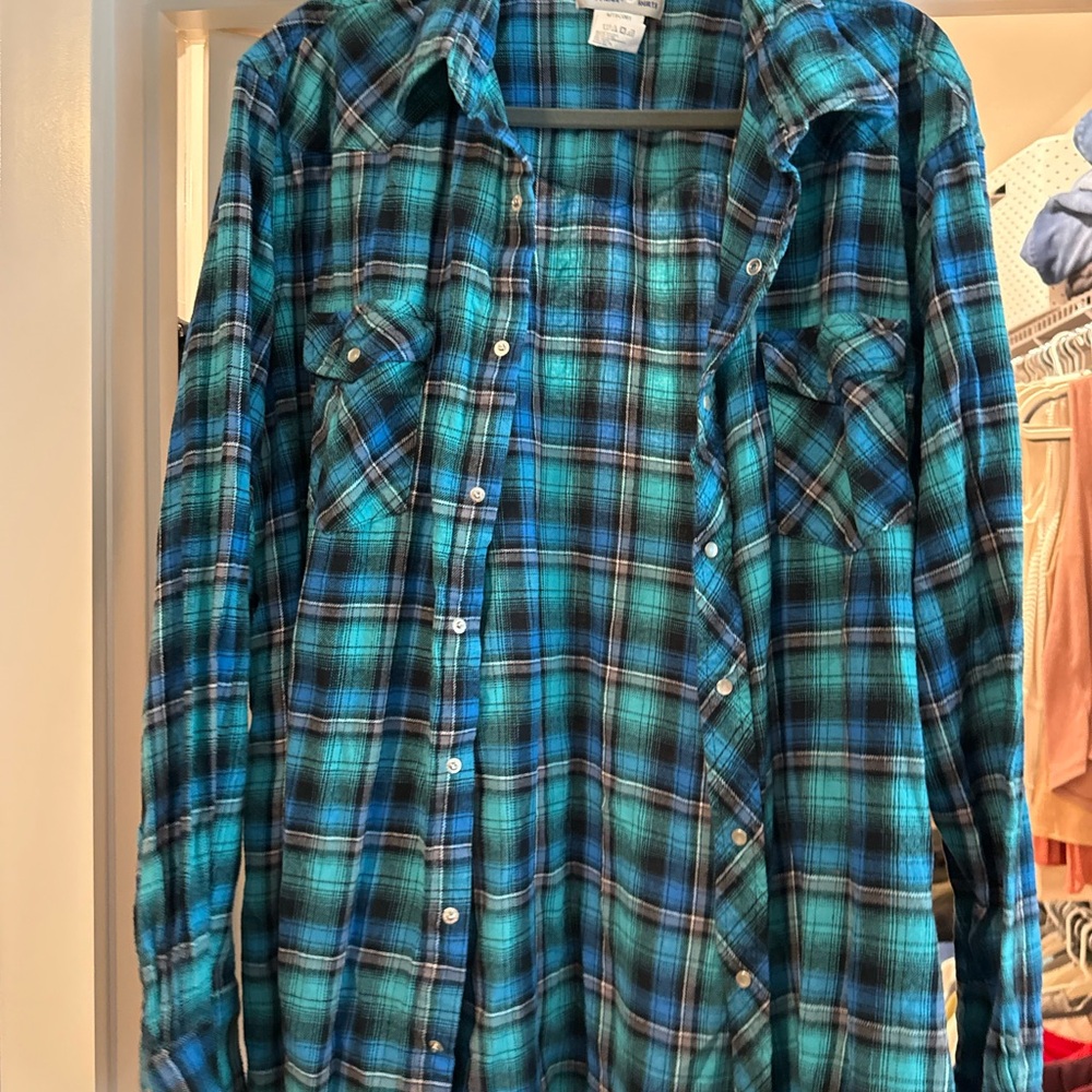 Wrangler Blue and Teal Plaid Shirt